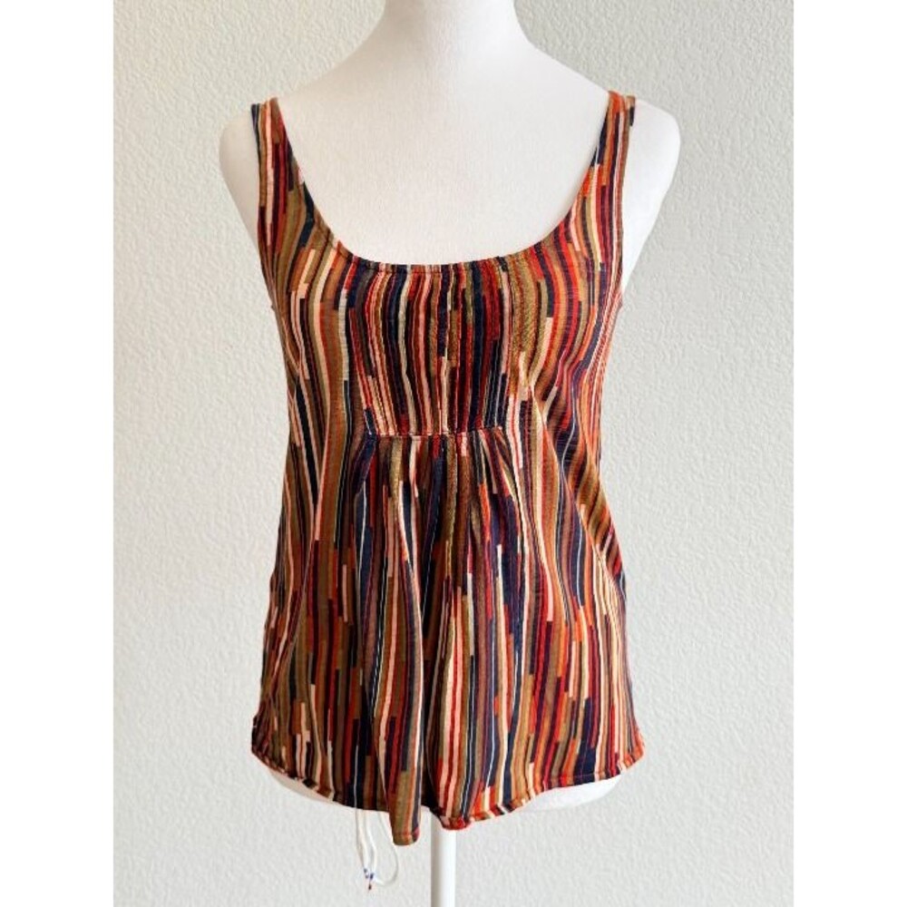 Lucky Brand EUC Earth Tone Pleated Scoop Tank Top Small